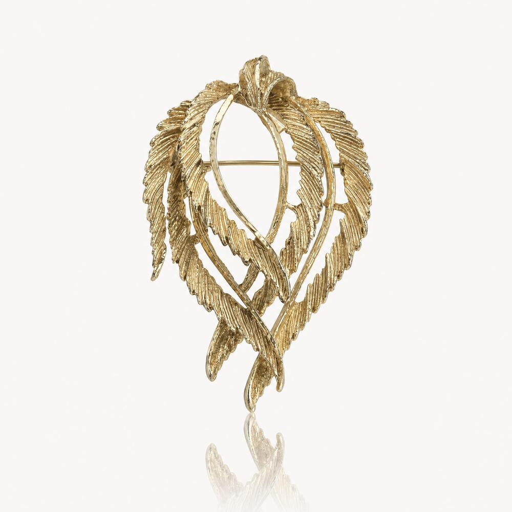 Vintage Gold-Tone Textured Leaf Wreath Brooch, BSK Signed Fall Fashion Pin